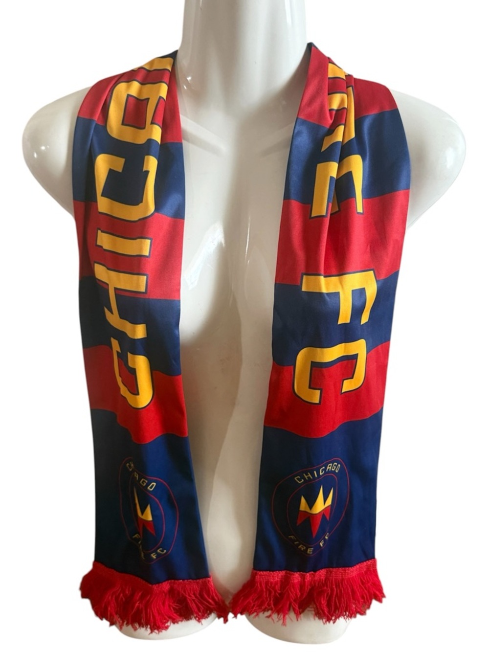 Chicago Fire FC Football Club Soccer Red, Navy & Yellow Gold Silky Neck Scarf